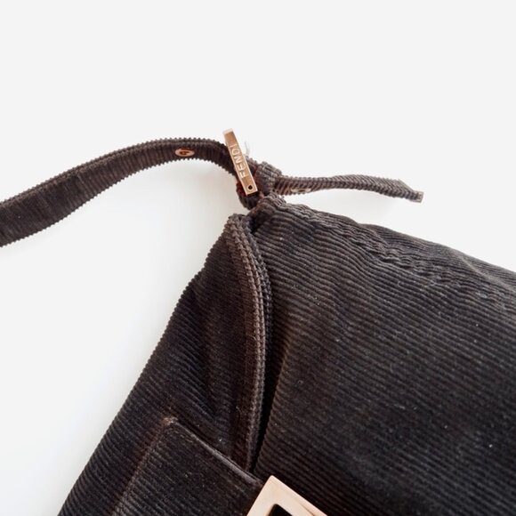 Authentic Preowned Fendi Black Corduroy Baguette Shoulder Bag - Picture 3 of 13